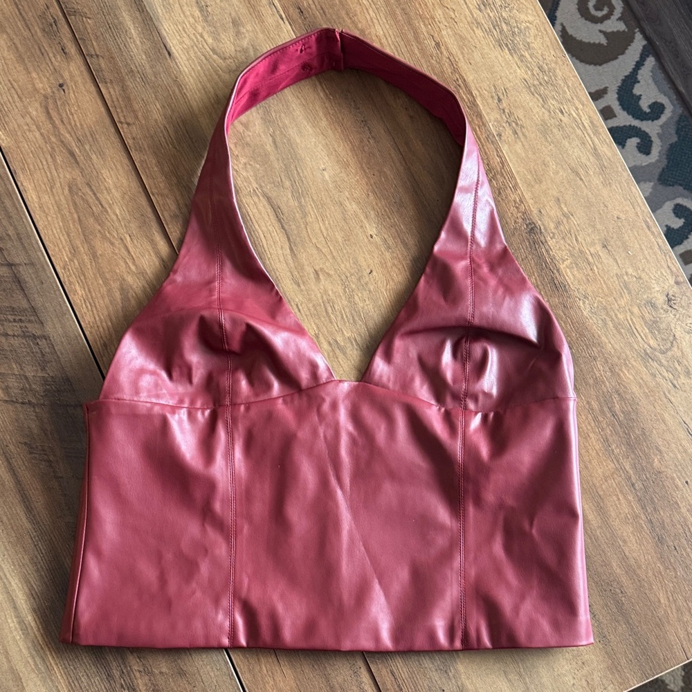 Edikted Tana Burgundy Faux Leather Halter Top